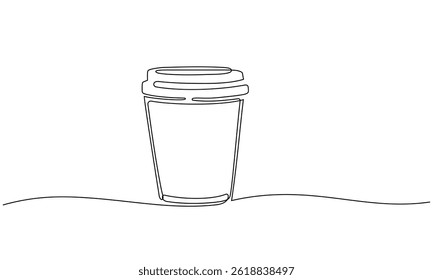 Cup of coffee take away one line continuous. Line art, isolated on white background.