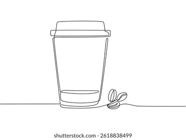 Cup of coffee take away one line continuous. Line art, isolated on white background.