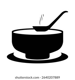 Cup of coffee, tea. Bowl of soup vector. Soup bowl icon vector set with spoon. Silhouette of soup bowl vector symbol, steam food, soup plate, hot food design. Vector illustration.