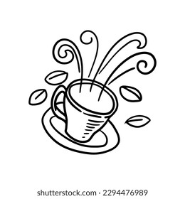 Cup of coffee or tea. Coffee break icon in doodle style vector