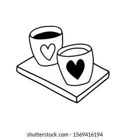 Cup of coffee, tea, chocolate, cocoa, americano or cappuccino hand drawn. Doodle vector illustration.