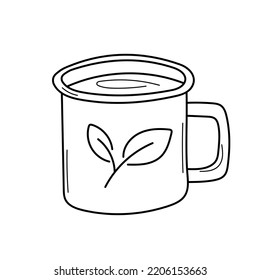 Cup of coffee or tea - coloring book. Game for kids. Vector cartoon illustration on white. Drawing of a leaf on a cup. Autumn mood.