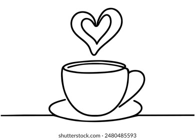 Cup with coffee or tea, Continuous line sketch,vector
