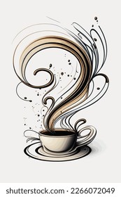 cup of coffee or tea with decorative swirls steam isolated, Menu for restaurant, cafe, bar, coffee shop, tea-house, vector illustration