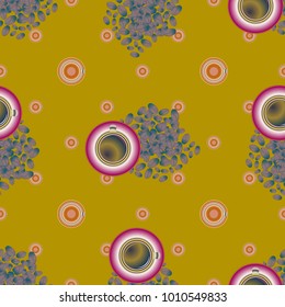 Cup of coffee or tea with dots on background seamless pattern.
