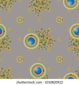 Cup of coffee or tea with dots on background seamless pattern.