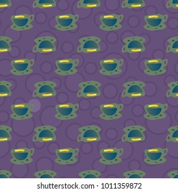 Cup of coffee or tea with dots on background seamless pattern.