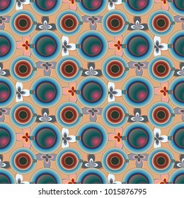 Cup of coffee or tea with dots on background seamless pattern.