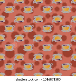 Cup of coffee or tea with dots on background seamless pattern.