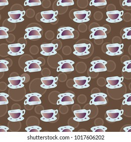 Cup of coffee or tea with dots on background seamless pattern.