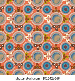 Cup of coffee or tea with dots on background seamless pattern.