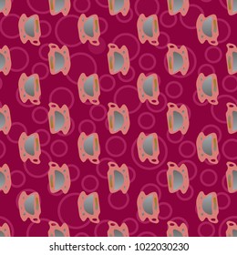 Cup of coffee or tea with dots on background seamless pattern.