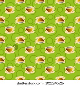 Cup of coffee or tea with dots on background seamless pattern.