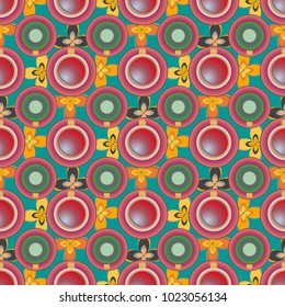 Cup of coffee or tea with dots on background seamless pattern.