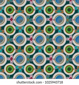 Cup of coffee or tea with dots on background seamless pattern.