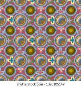 Cup of coffee or tea with dots on background seamless pattern.