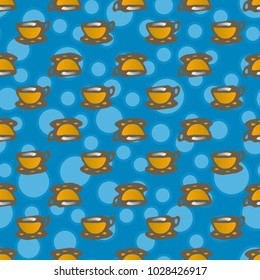 Cup of coffee or tea with dots on background seamless pattern.