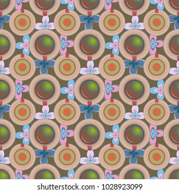 Cup of coffee or tea with dots on background seamless pattern.
