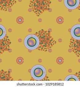 Cup of coffee or tea with dots on background seamless pattern.
