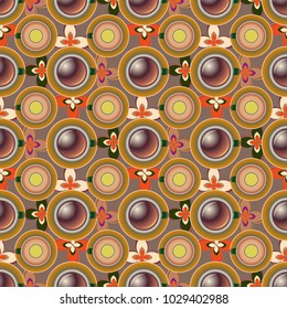 Cup of coffee or tea with dots on background seamless pattern.