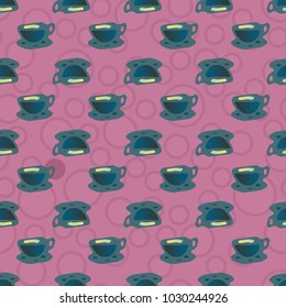 Cup of coffee or tea with dots on background seamless pattern.