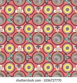 Cup of coffee or tea with dots on background seamless pattern.