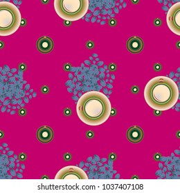 Cup of coffee or tea with dots on background seamless pattern.