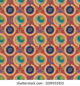 Cup of coffee or tea with dots on background seamless pattern.