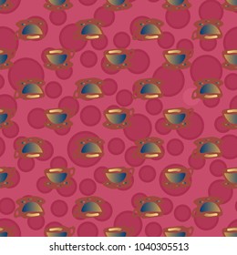 Cup of coffee or tea with dots on background seamless pattern.