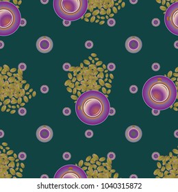 Cup of coffee or tea with dots on background seamless pattern.