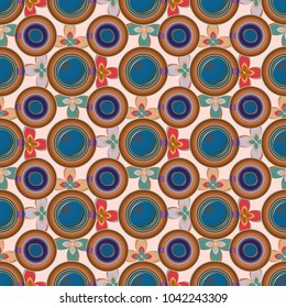 Cup of coffee or tea with dots on background seamless pattern.