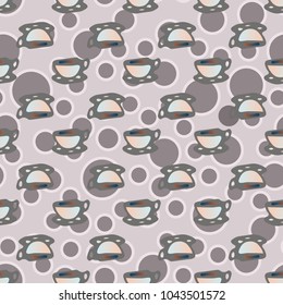 Cup of coffee or tea with dots on background seamless pattern.