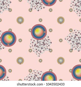 Cup of coffee or tea with dots on background seamless pattern.