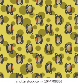 Cup of coffee or tea with dots on background seamless pattern.