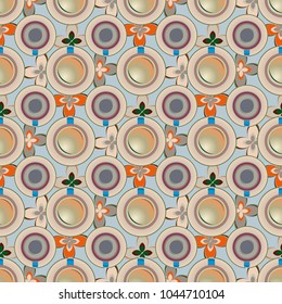 Cup of coffee or tea with dots on background seamless pattern.