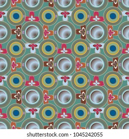 Cup of coffee or tea with dots on background seamless pattern.