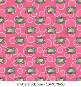 Cup of coffee or tea with dots on background seamless pattern.