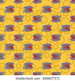 Cup of coffee or tea with dots on background seamless pattern.