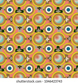 Cup of coffee or tea with dots on background seamless pattern.
