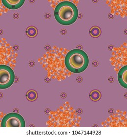 Cup of coffee or tea with dots on background seamless pattern.