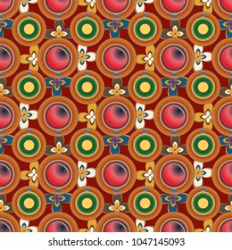 Cup of coffee or tea with dots on background seamless pattern.