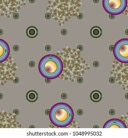 Cup of coffee or tea with dots on background seamless pattern.