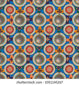 Cup of coffee or tea with dots on background seamless pattern.