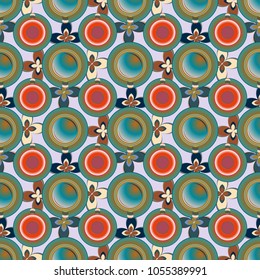 Cup of coffee or tea with dots on background seamless pattern.