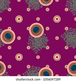 Cup of coffee or tea with dots on background seamless pattern.