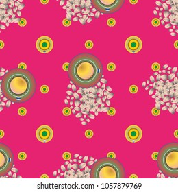 Cup of coffee or tea with dots on background seamless pattern.