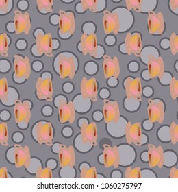 Cup of coffee or tea with dots on background seamless pattern.