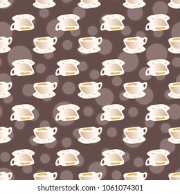 Cup of coffee or tea with dots on background seamless pattern.