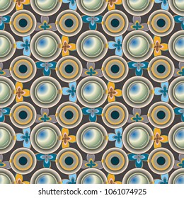 Cup of coffee or tea with dots on background seamless pattern.