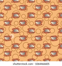 Cup of coffee or tea with dots on background seamless pattern.